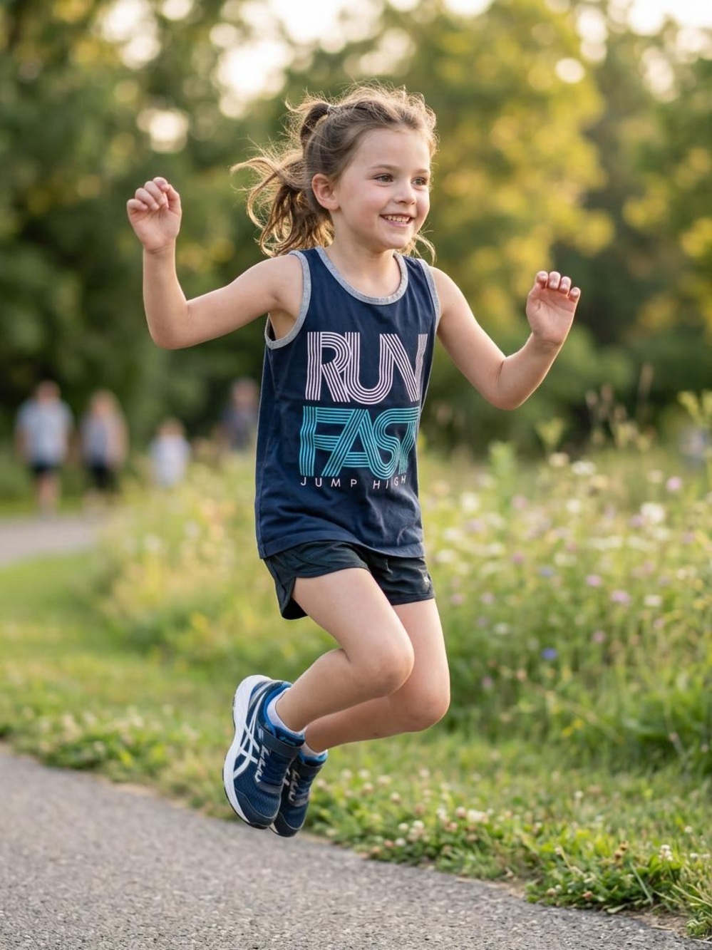 Athletic Works Navy Blue Girls Tank Top with 'RUN FAST' Graphic